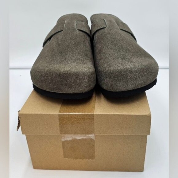 Suede Leather Clogs Men 10.5 / Women 12 Army Green Cork Footbed Comfort - Picture 3 of 9